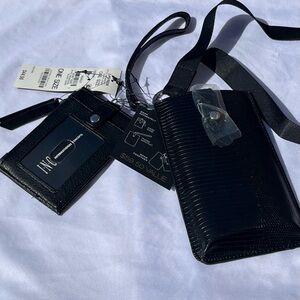 INC Black Lizard 2pc Card Case/Wristlet Set New with tags